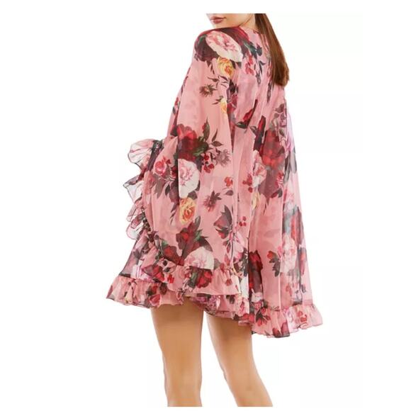 Mac Duggal Ruffled Cape Overlay Dress - Rose Multi - Size 10 - Picture 3 of 6